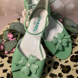 Chanel Mint Green Floral Sandals